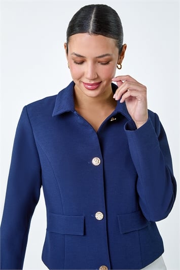 Blue Textured Button Detail Jacket