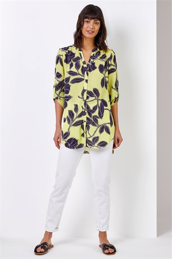 Lime Linear Floral Button Through Tunic Blouse, Image 3 of 4
