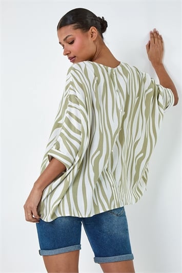 White Animal Button Back Batwing Top