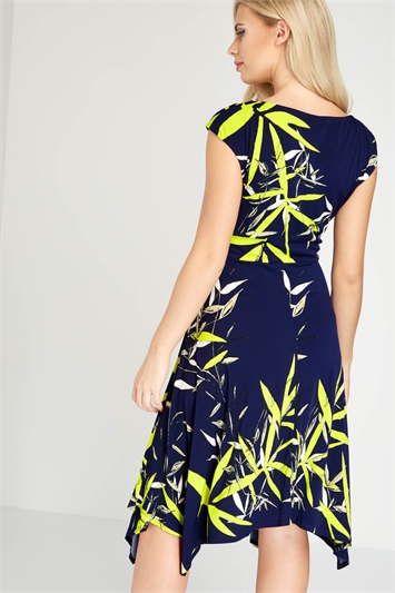 Navy Oriental Fit And Flare Dress, Image 2 of 4