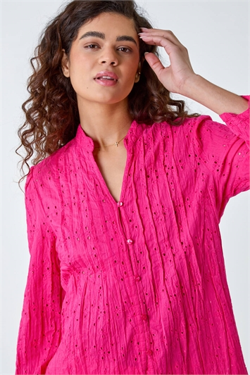 Pink Embroidered Crinkle Cotton Blouse