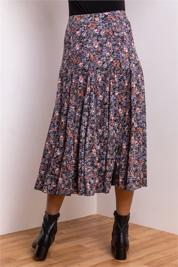 Multi Ditsy Floral Burnout Midi Skirt, Image 2 of 4