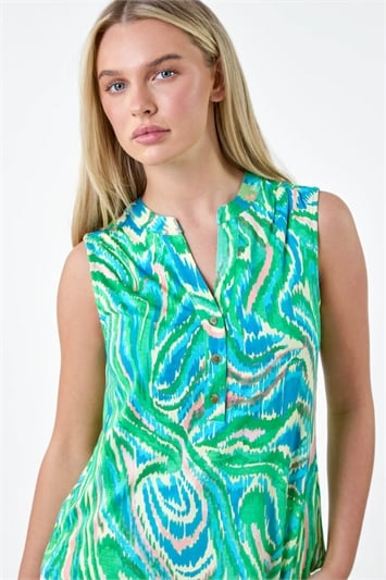 Green Petite Abstract Swirl Print Stretch Top