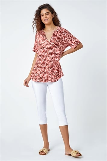 Red Abstract Spot Print Woven Top