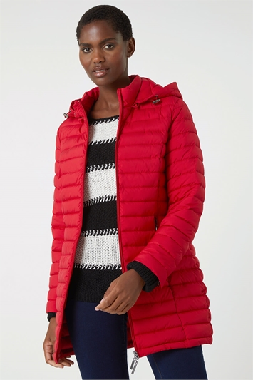 Red Longline Hooded Padded Coat