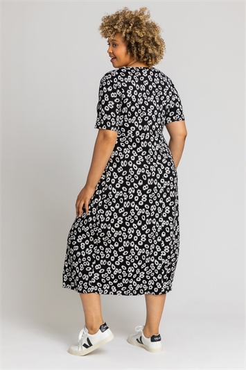 Black Curve Daisy Print Midi Dress, Image 2 of 5