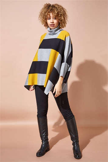 Amber One Size Colourblock High Neck Poncho, Image 2 of 4