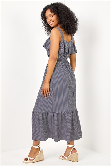 Navy Petite Stripe Print Tiered Shirred Dress, Image 2 of 5