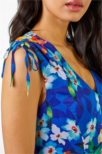 Blue Floral Print Frill Detail Maxi Dress, Image 5 of 5