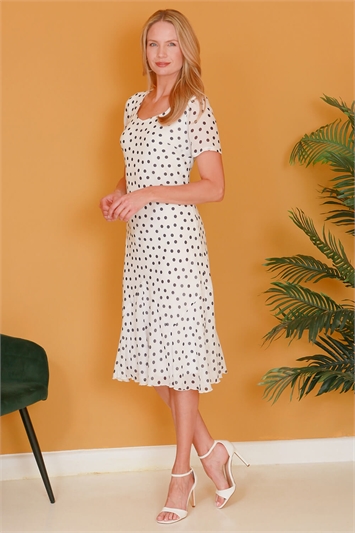 Cream Julianna Spot Print Chiffon Dress