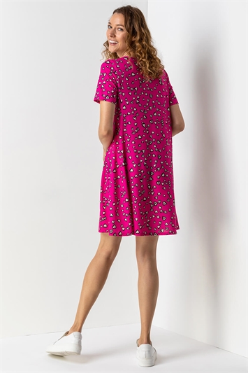 Pink Heart Print Stretch Swing Dress, Image 3 of 5