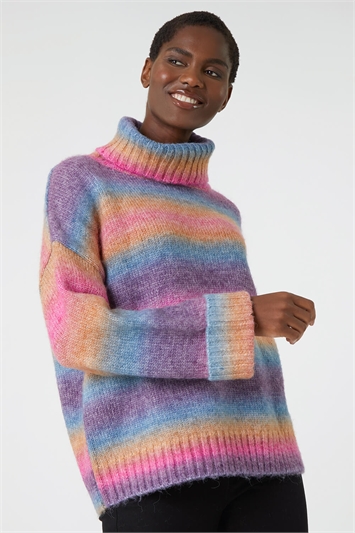 Multi Relaxed Roll Neck Ombre Jumper