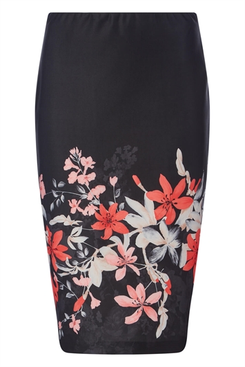 Floral Print Scuba Skirt in Black - Roman Originals UK
