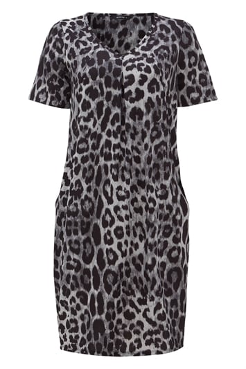 Grey Animal Leopard Print Stretch Dress, Image 4 of 4