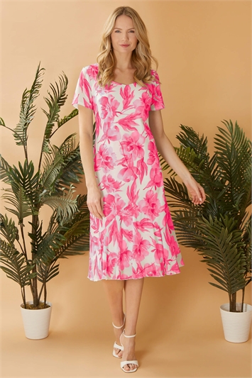 Fuchsia Julianna Floral Chiffon Print Bias Cut Dress