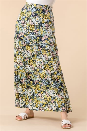 Multi Floral Print Tiered Skirt 
