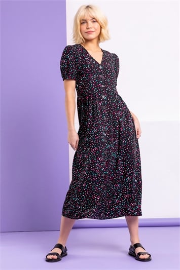 Ditsy Spot Print Button Down Dressand this?