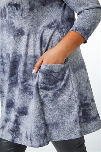 Grey Curve Tie Dye Print Pocket Tunic, Image 5 of 5