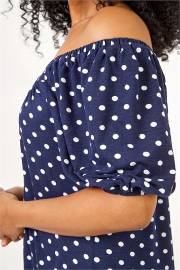 Navy Petite Spot Print Jersey Tunic Dress, Image 5 of 5