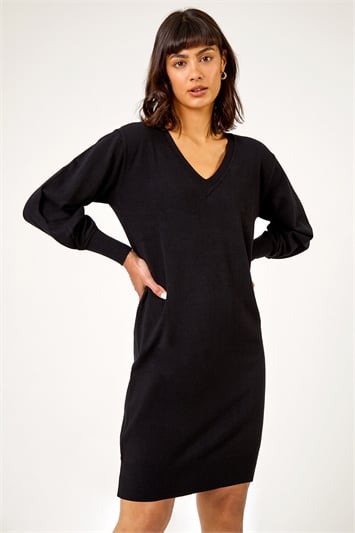 Black Longline Knitted Jumper Dress