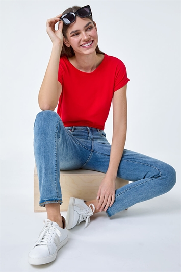 Red Plain Stretch Cotton Jersey T-Shirt