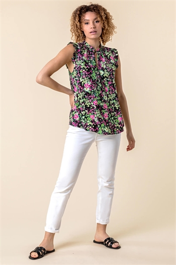 Pink Frill Detail Floral Print Top, Image 3 of 5