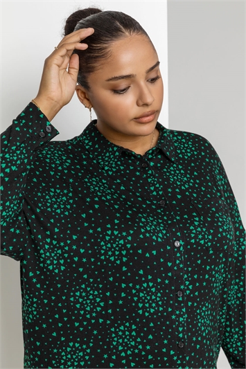 Green Curve Star Heart Print Oversized Shirt, Image 4 of 4