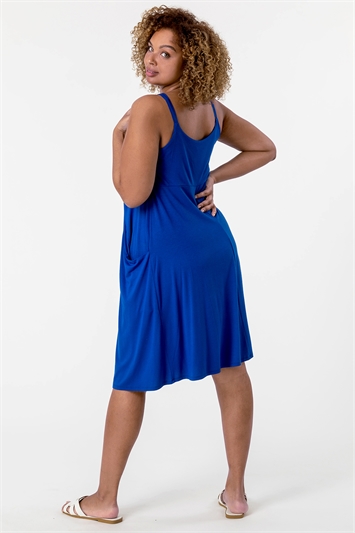 Royal Blue Curve Strappy Pocket Sun Dress, Image 2 of 5