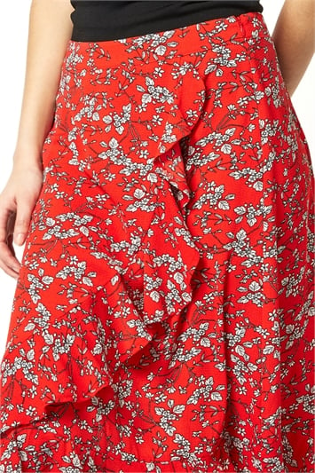 Red Ditsy Floral Ruffle Detail Skirt, Image 4 of 5