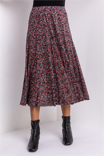 Red Ditsy Floral Burnout Midi Skirt, Image 3 of 4