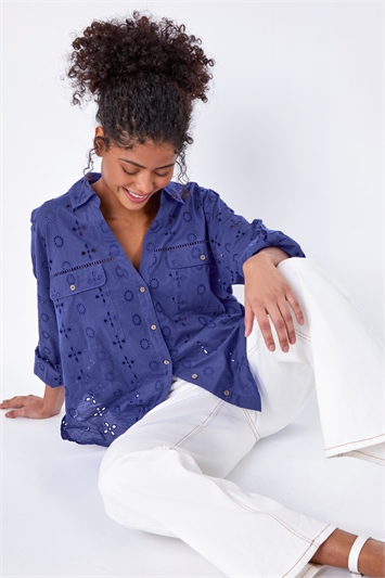 Purple Cotton Broderie Anglaise Shirt
