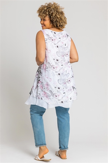 Pink Curve Floral Print Layered Tunic Top, Image 2 of 4