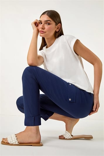 Blue Turn Up Stretch Cargo Trousers