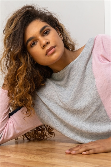 Pink Colour Block Round Neck Jumper, Image 5 of 5