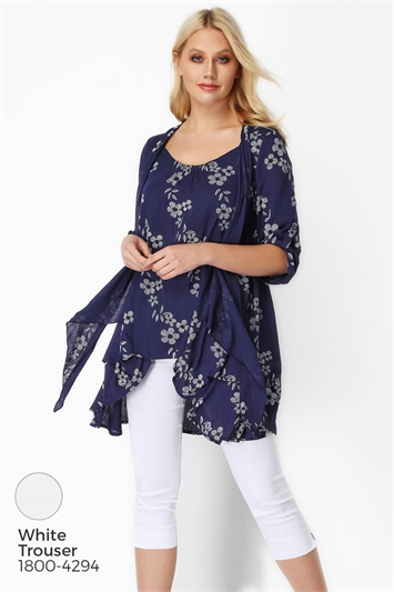 Navy Floral Print Crinkle Tunic, Image 5 of 8