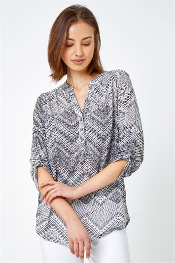 Multi Textured Aztec Print Relaxed Shirt