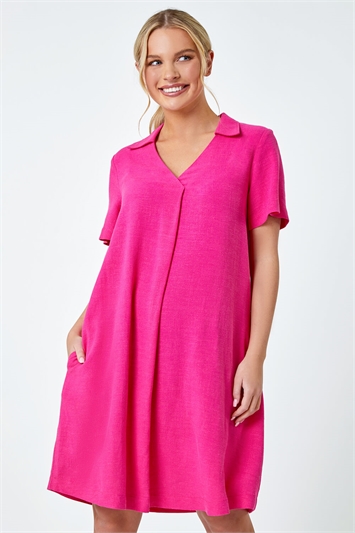 Pink Petite Linen Blend Pocket Tunic Dress