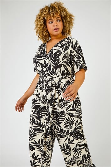 Black Curve Tropical Print Jumpsuit , Image 4 of 6