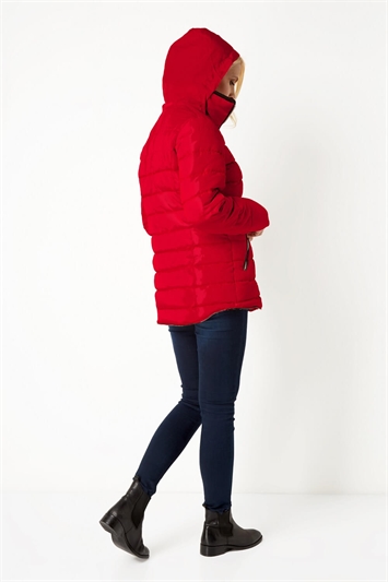 Red Short Zip Through Padded Coat, Image 3 of 5