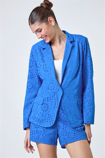 Blue Cotton Broderie Blazer Jacket