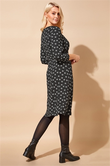 Square Neck Spot Daisy Print Dress