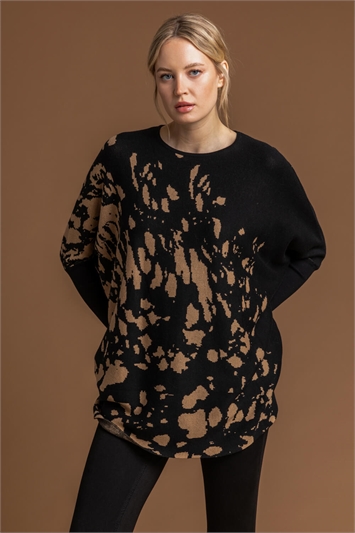 Taupe Relaxed Abstract Print Jumper, Image 1 of 5
