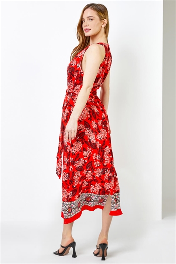 Red Petite Floral Print Halter Neck Dress, Image 2 of 3