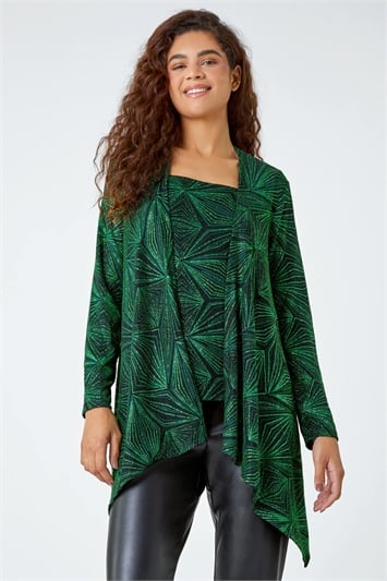 Green Geometric Sparkle Embellished Kimono