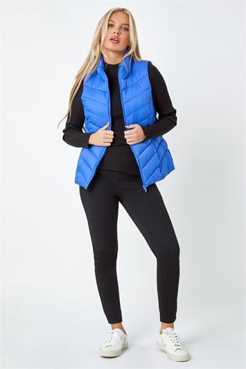 Blue Petite Quilted Padded Gilet