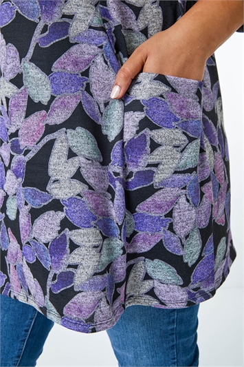 Lilac Curve Leaf Print Pocket Tunic, Image 5 of 5
