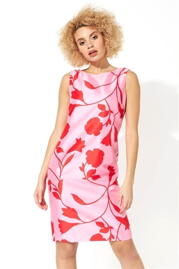 Fuchsia Floral Print Sleeveless Shift Dress