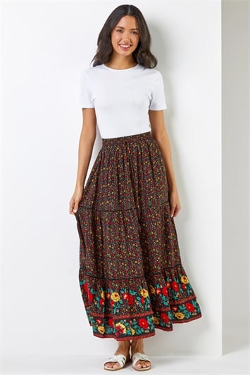 Tiered Floral Print Maxi Skirtand this?