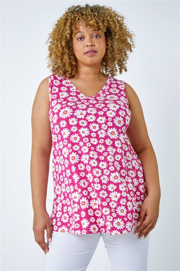 Pink Curve Floral Swing Stretch Top