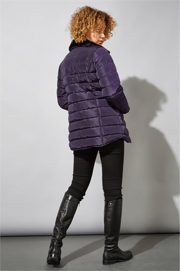 Purple Short Zip Through Padded Coat, Image 2 of 4